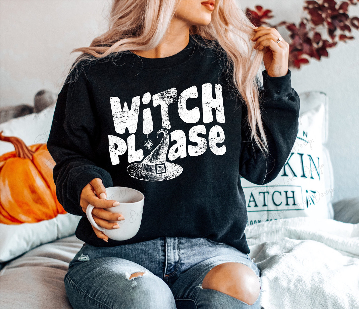 Witch Please Distressed Digital Design, Halloween, Fall, PNG, Digital Download,