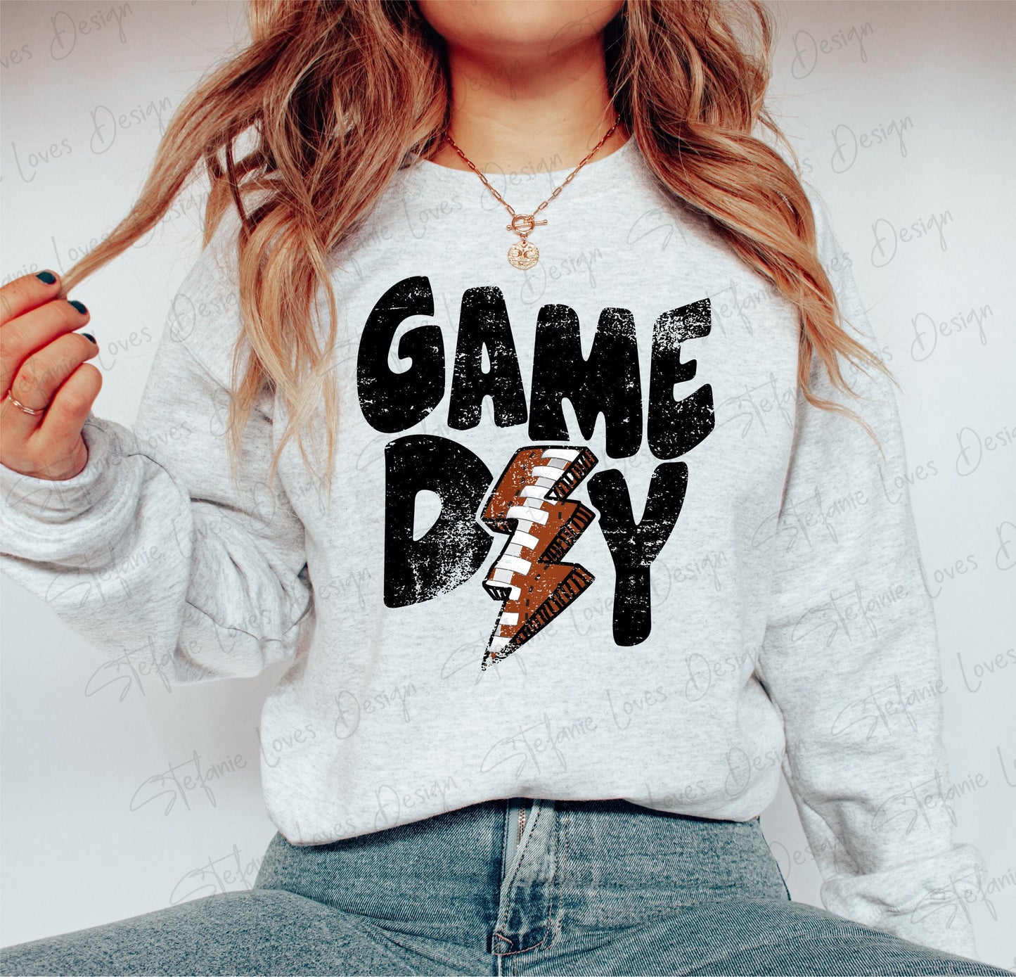 Game Day Football Bolt png, Distressed Game Day png, Digital Design