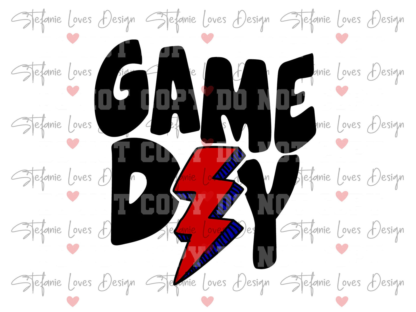 Game Day Bolt Red Blue SVG and PNG, Digital Design