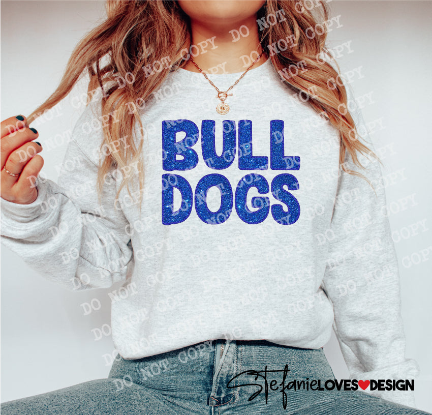 Bulldogs Blue Glitter Embroidery Outline Digital Design