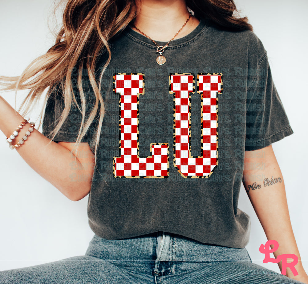 Red & White Stretch Checkered Leopard Border Alphabet PNG | Printable Letters Digital Download