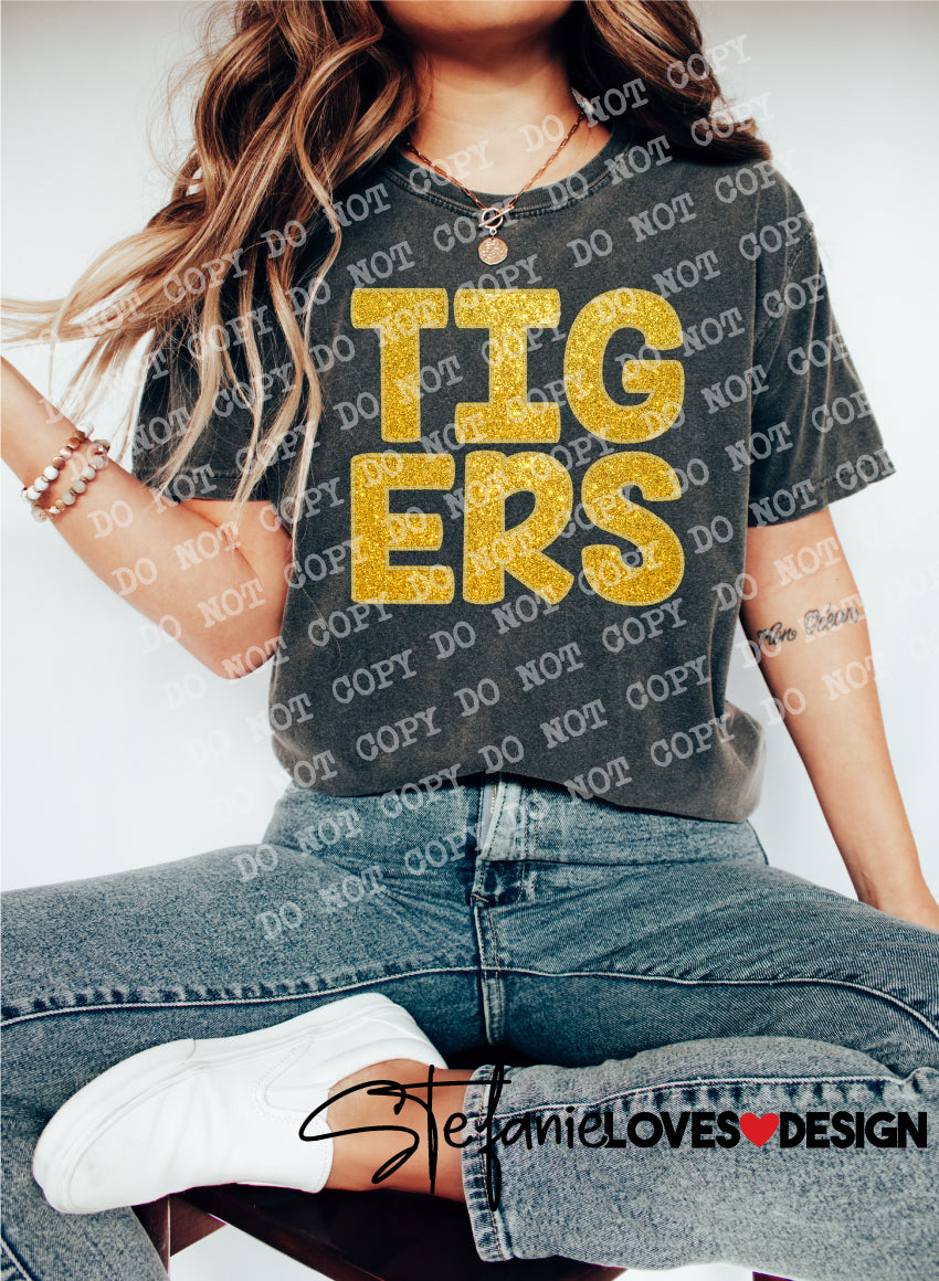Tigers Gold Glitter Embroidery Outline Digital Design