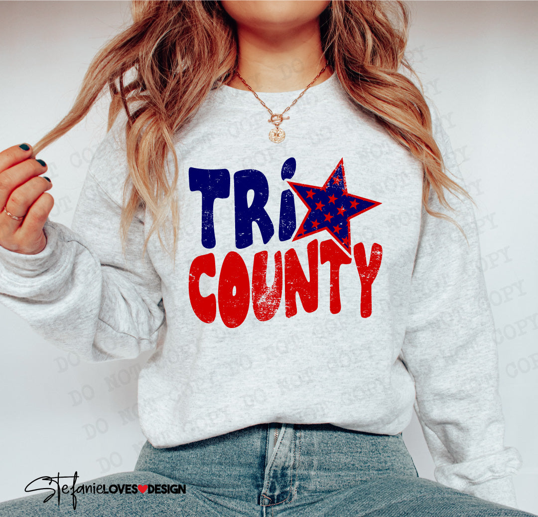 Tri County Stacked Star Grunge png, digital download, high school mascot