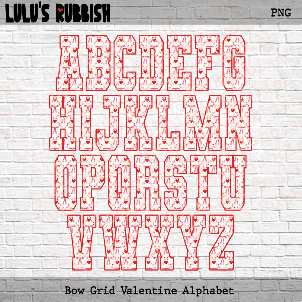 Bow Heart Valentine Alphabet PNG | Valentine Letters Printable Download