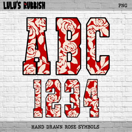 Hand-Drawn Rose Alphabet | Floral Letter Set | Digital Download