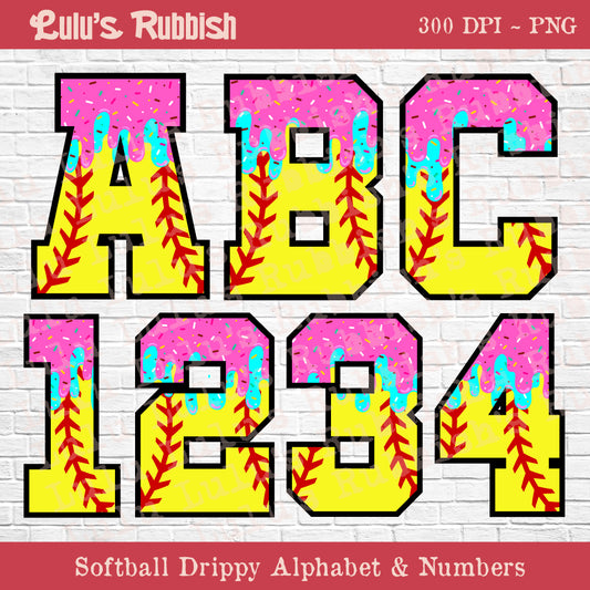 Ice Cream Drip Softball League Alphabet PNG | Softball Sports Letters Printable Download