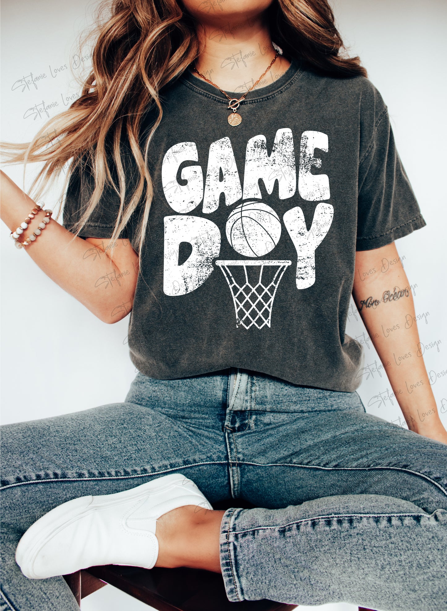 Game Day Hoop with Basketball png, Distressed Game Day png, Basketball png