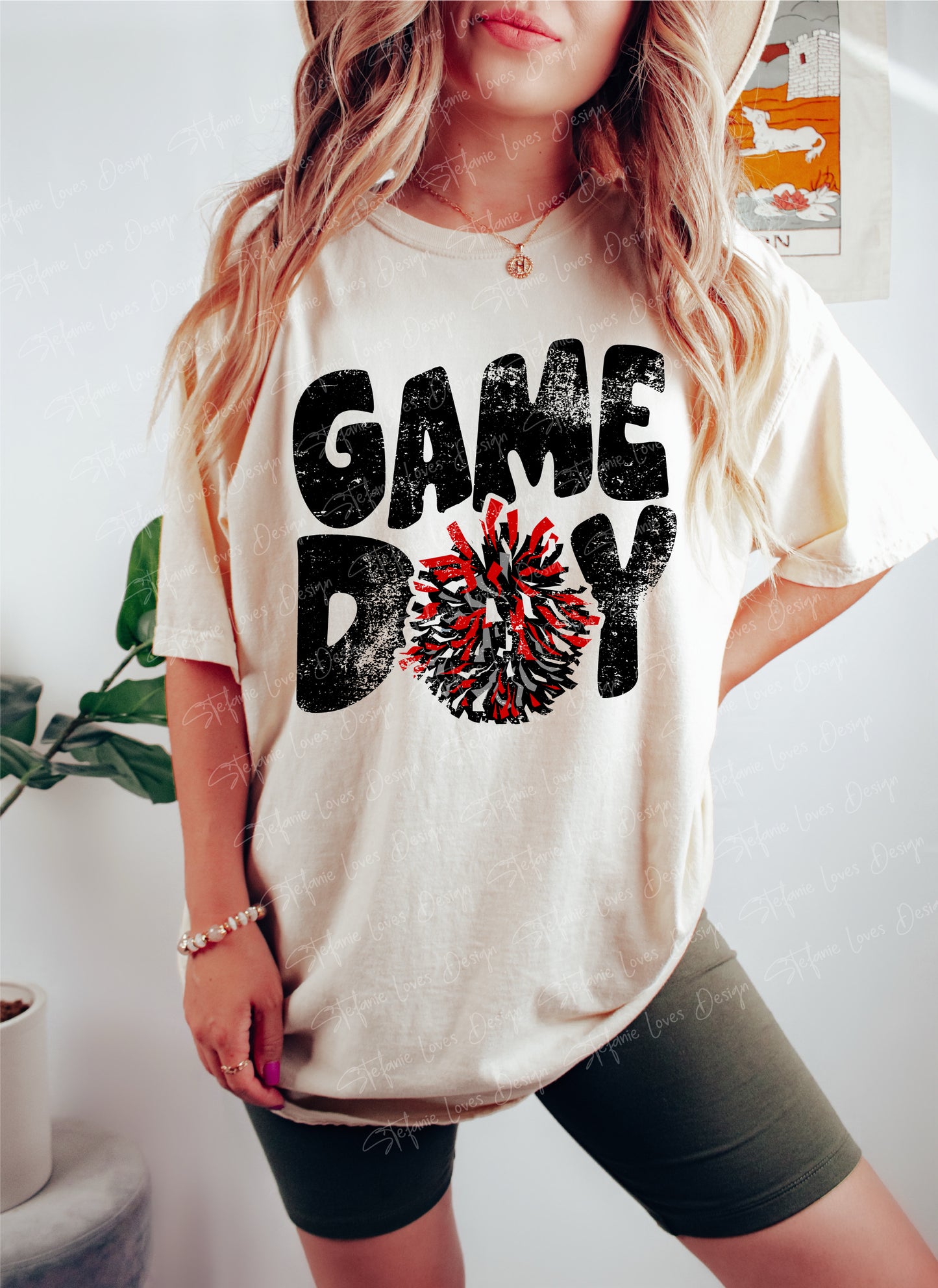 Game Day Pom Pom png, Distressed Game Day Cheer png, Cheer png