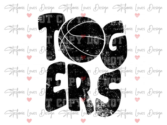 Tigers Stacked Basketball Grunge png