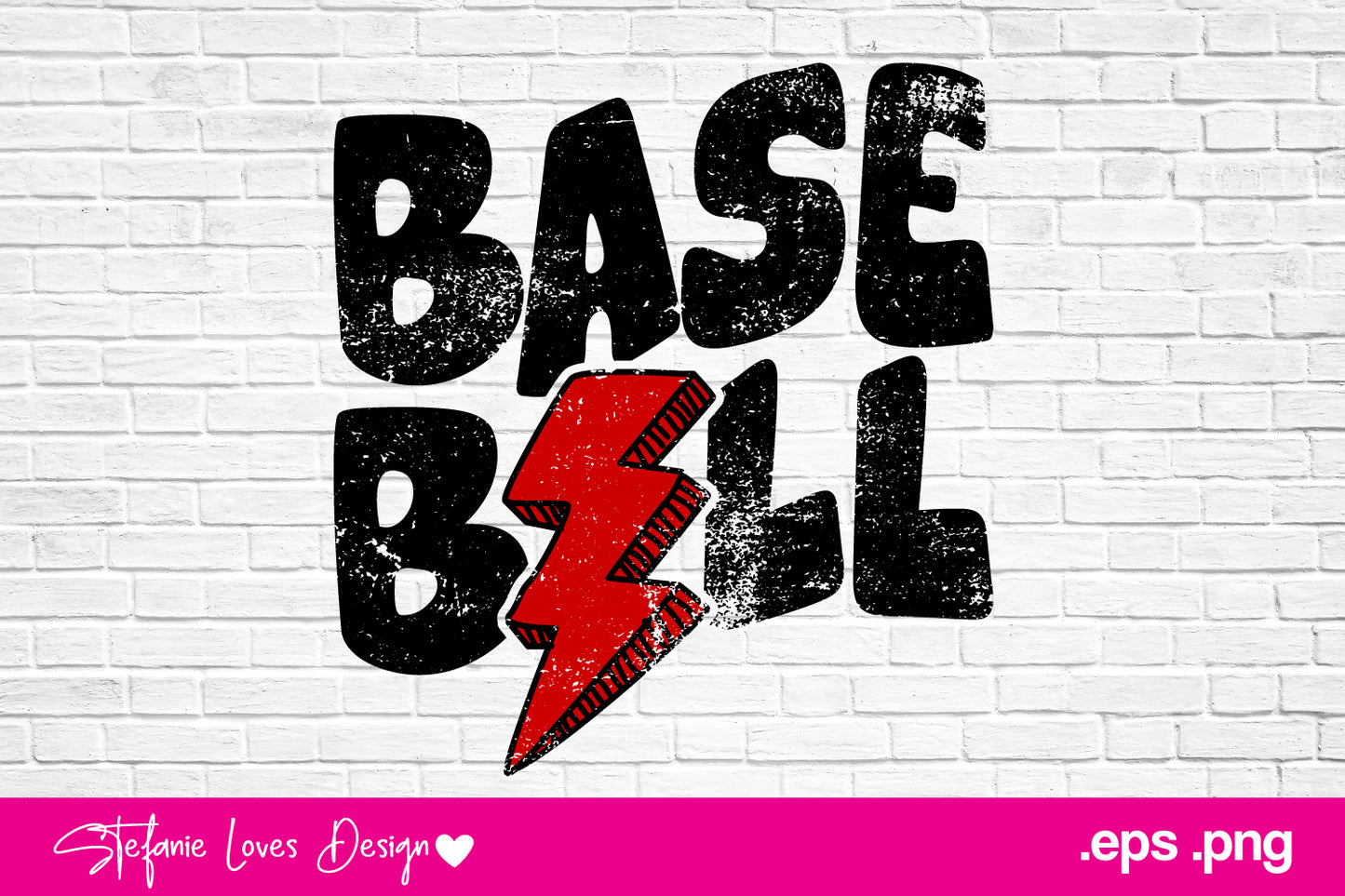 Baseball Red Bolt Grunge png eps, Digital Design