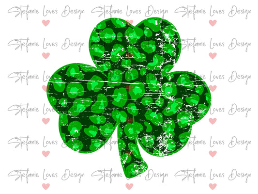 Shamrock Leopard distressed PNG, Shamrock png, Leopard Shamrock Design, St. Patricks Day png, Digital Design