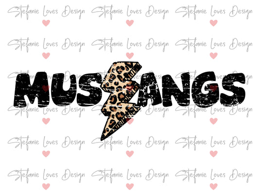 Mustangs Distressed Lightning Bolt PNG, Leopard Lightning Bolt png, Mustangs Mascot