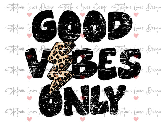 Good Vibes Only Distressed Lightning Bolt PNG, Good Vibes Only Leopard Lightning Bolt png, Digital Design