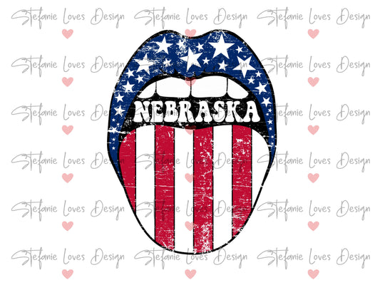 Nebraska Stars and Stripes Distressed Lips PNG, Patriotic Nebraska, 4th of July Nebraska Lips, Nebraska Distressed