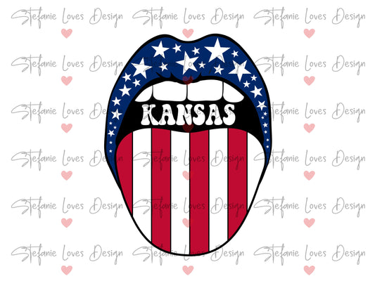 Kansas Stars and Stripes Lips PNG, Patriotic Kansas, 4th of July Kansas Lips, Kansas Patriotic tee