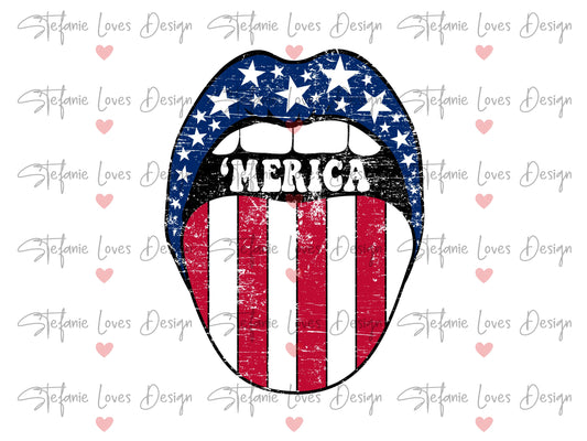 Merica Stars and Stripes Lips Distressed PNG, America Lips, 4th of July Merica Lips, Merica Lips  Distressed