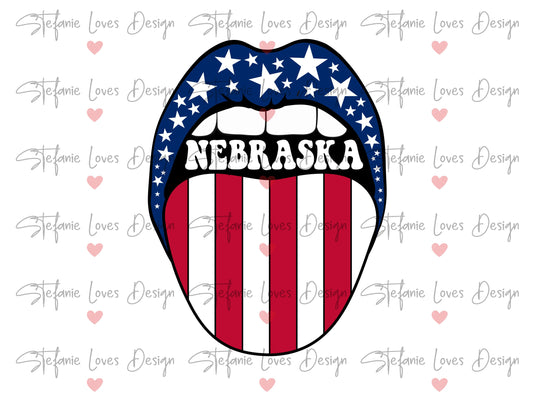 Nebraska Stars and Stripes Lips PNG, Patriotic Nebraska, 4th of July Nebraska Lips, Nebraska Patriotic tee