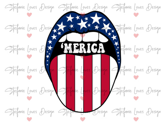Merica Stars and Stripes Lips PNG, America Lips, 4th of July Merica Lips, Merica Lips