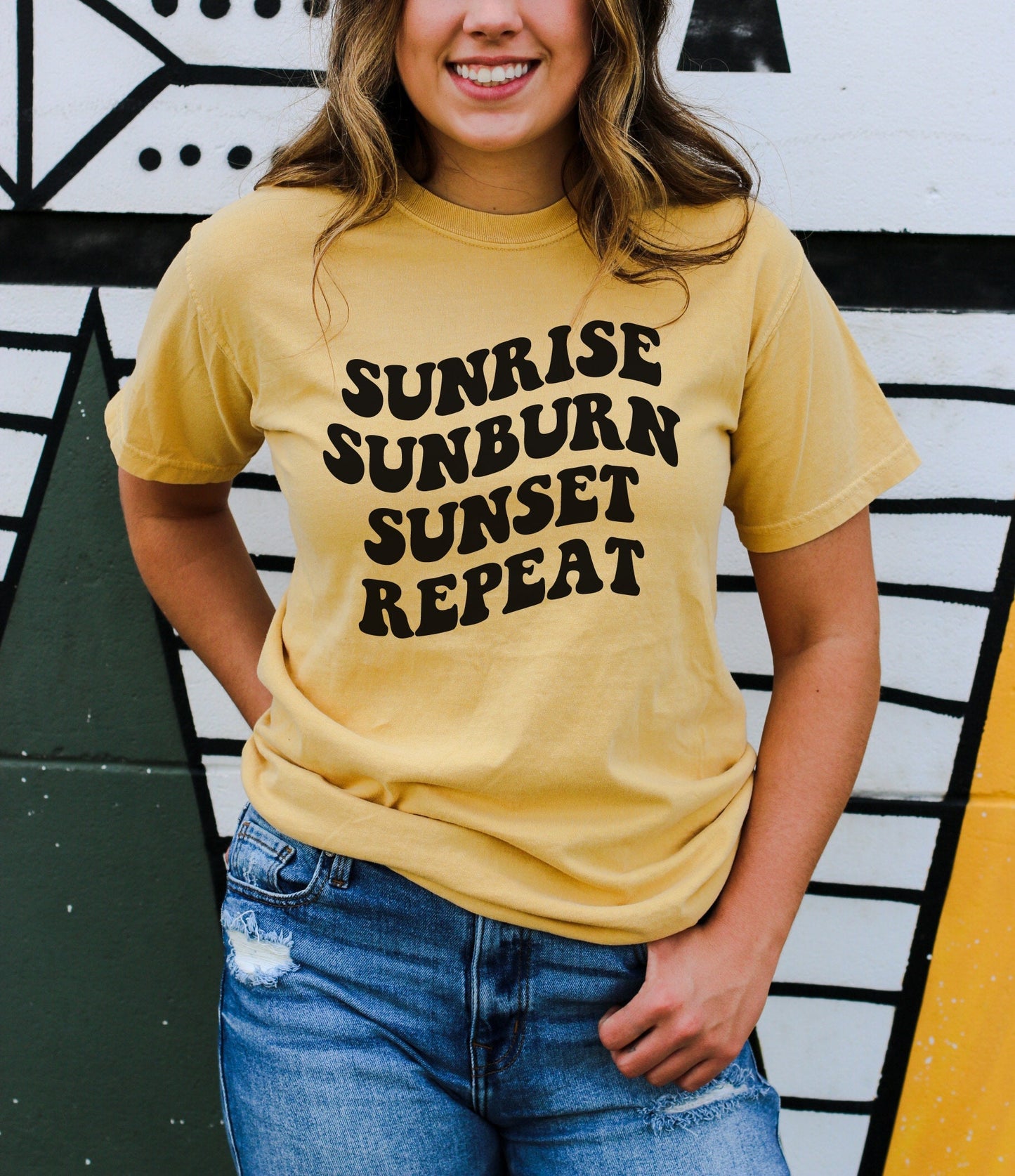 Sunrise Sunburn Sunset Repeat svg, Retro Wavy Letters, Digital Design