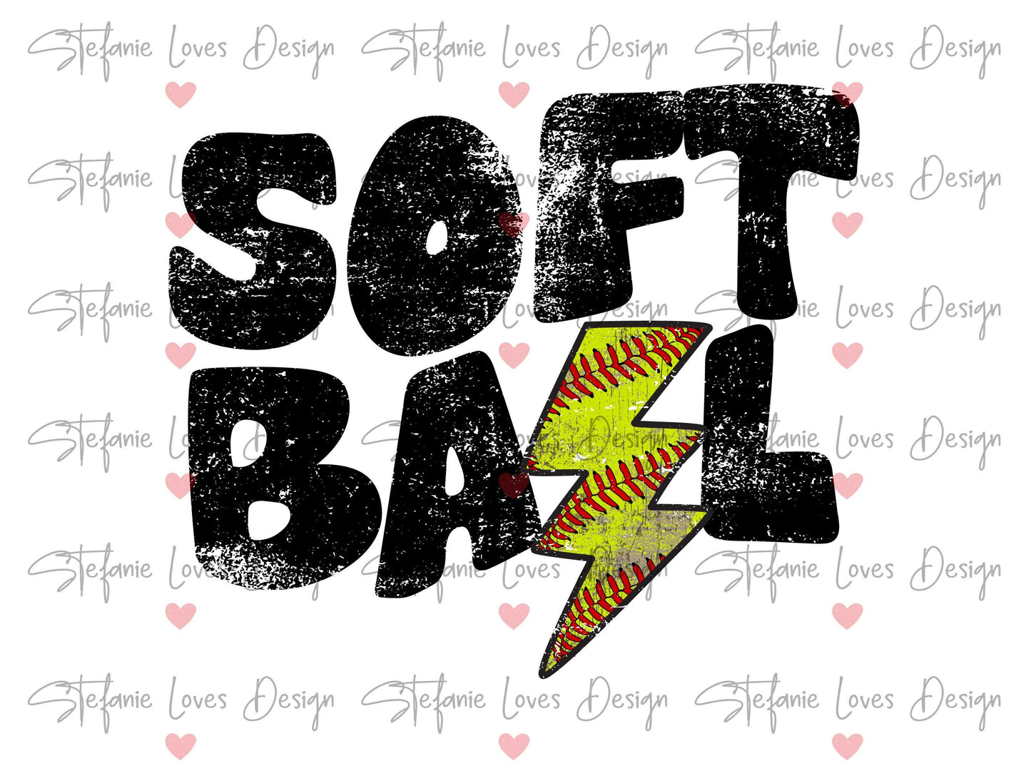 Softball with Softball Lightning Bolt Distressed png, Distressed Softball png, Sports png, Digital Design