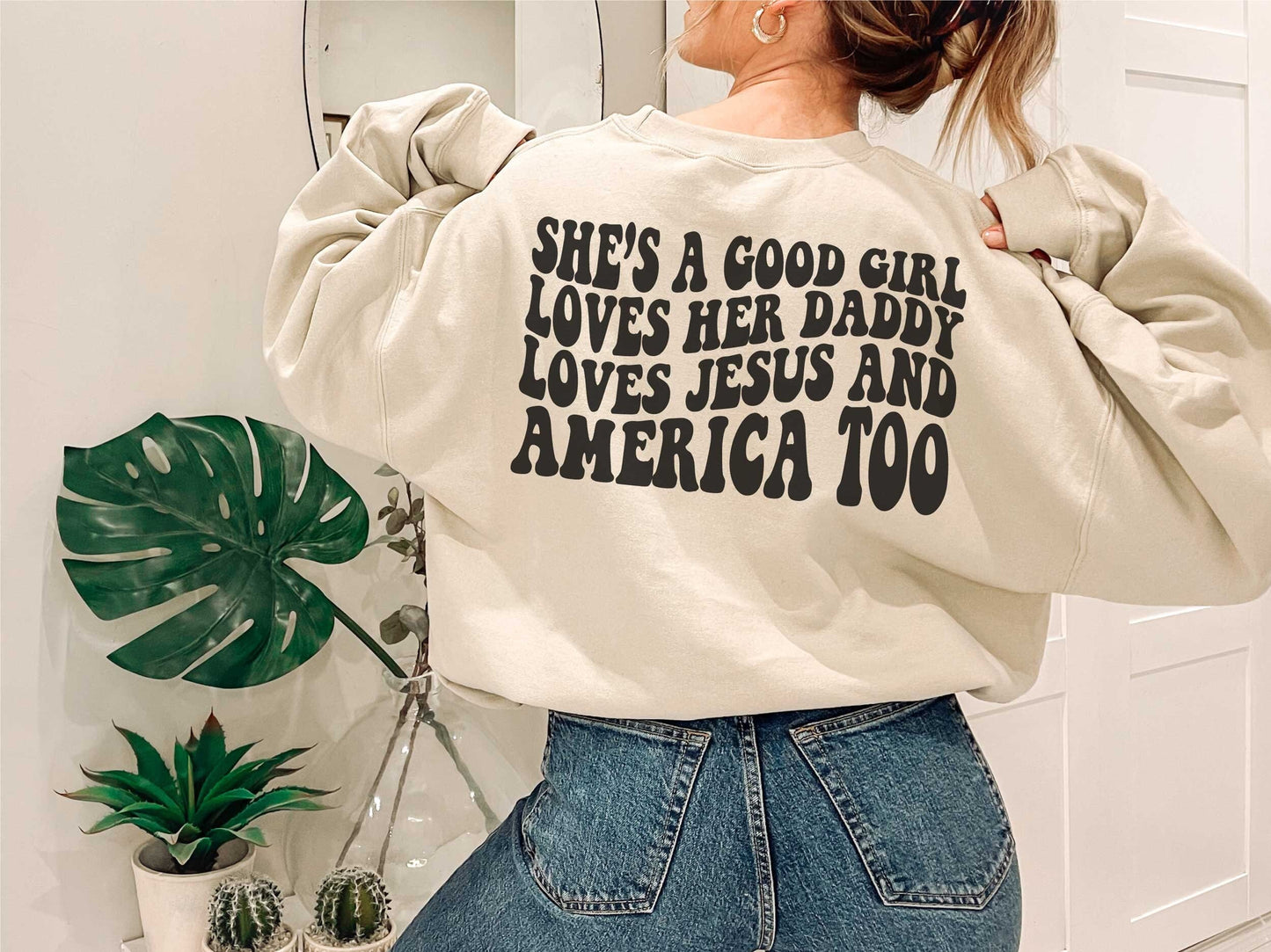 She's A Good Girl Loves Her Daddy Loves Jesus and America Too svg, wavy letters,  Digital Design