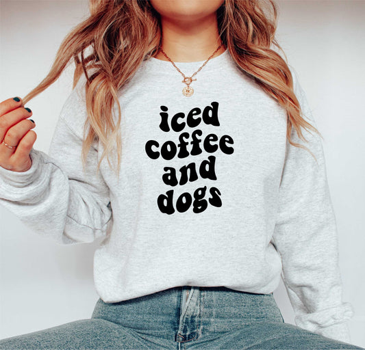 Iced Coffee and Dogs svg, Retro Iced Coffee svg, Dog Lover, Coffee and Dogs , Wavy Letters, Digital Download