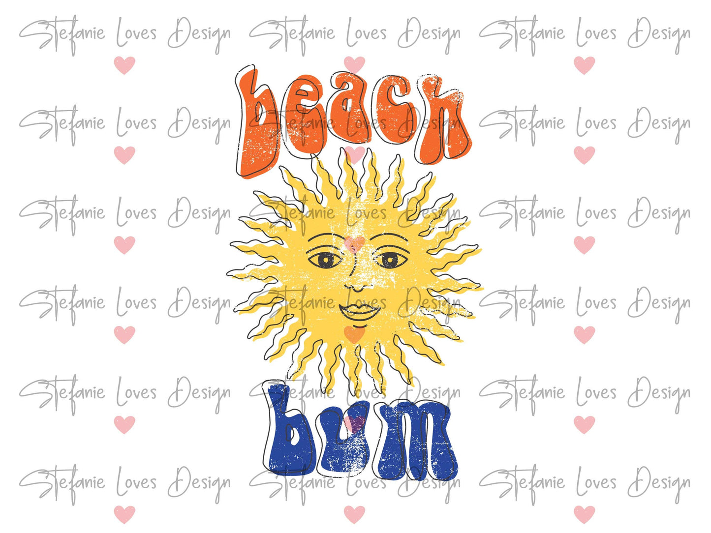 Beach Bum Sun Distressed png, Beach Bum Sun png, Wavy Letters, Digital Design