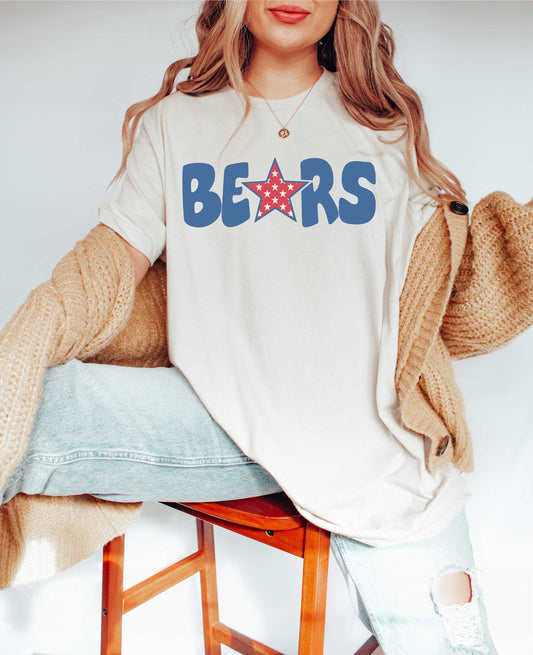 Bears Star PNG, Bears png, Retro Wavy Letter Digital Design, 4th of July
