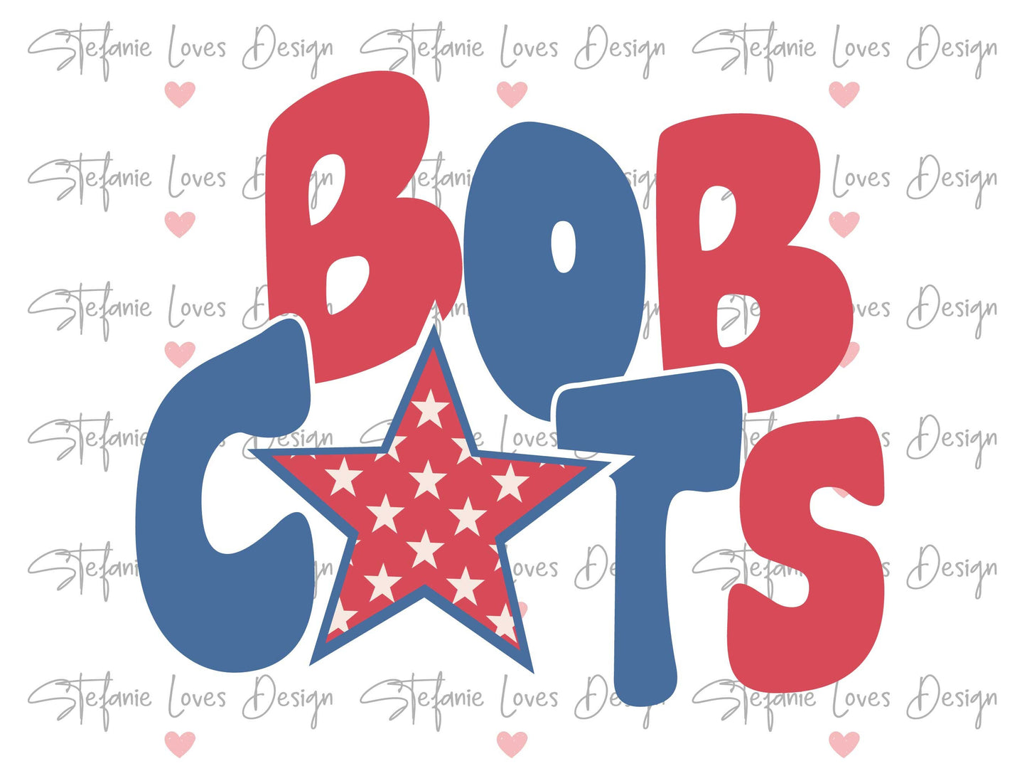 Bobcats Star PNG, Bobcats png, Retro Wavy Letter Digital Design, 4th of July