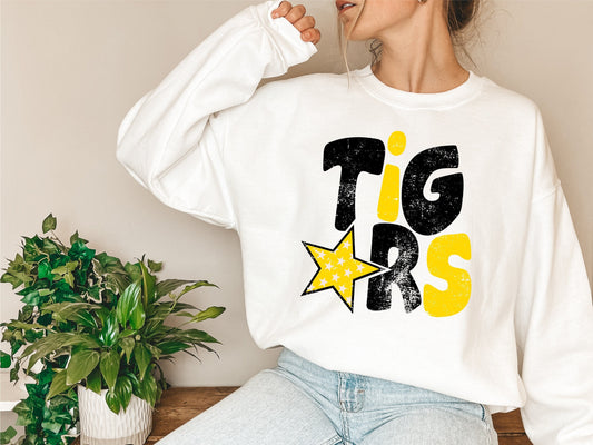 Tigers Distressed Star PNG, Tigers png, Retro Letter Digital Design