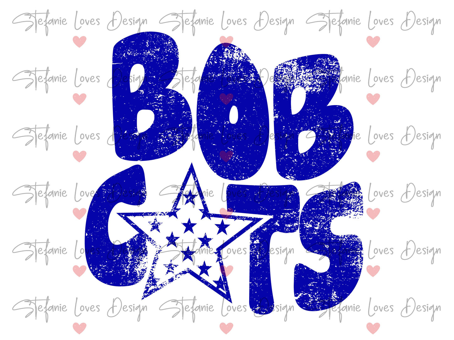 Bobcats Distressed Star PNG, Bobcats png, Retro Wavy Letter Digital Design