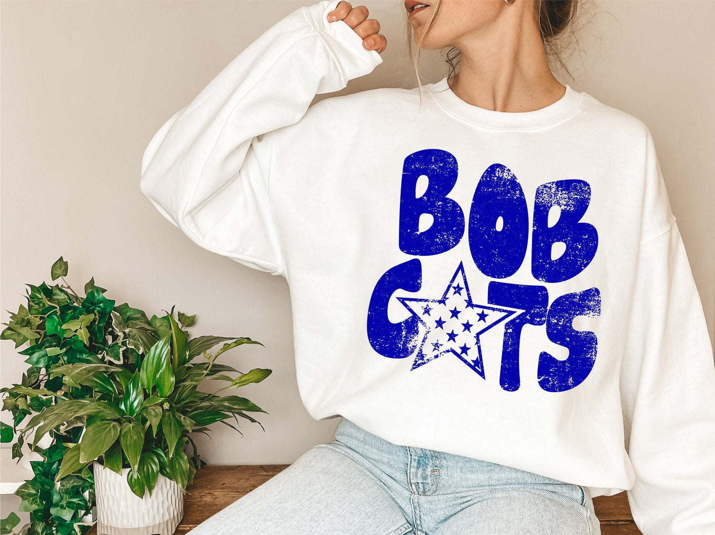Bobcats Distressed Star PNG, Bobcats png, Retro Wavy Letter Digital Design
