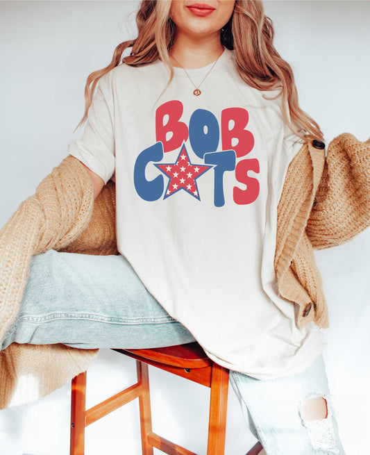 Bobcats Star PNG, Bobcats png, Retro Wavy Letter Digital Design, 4th of July