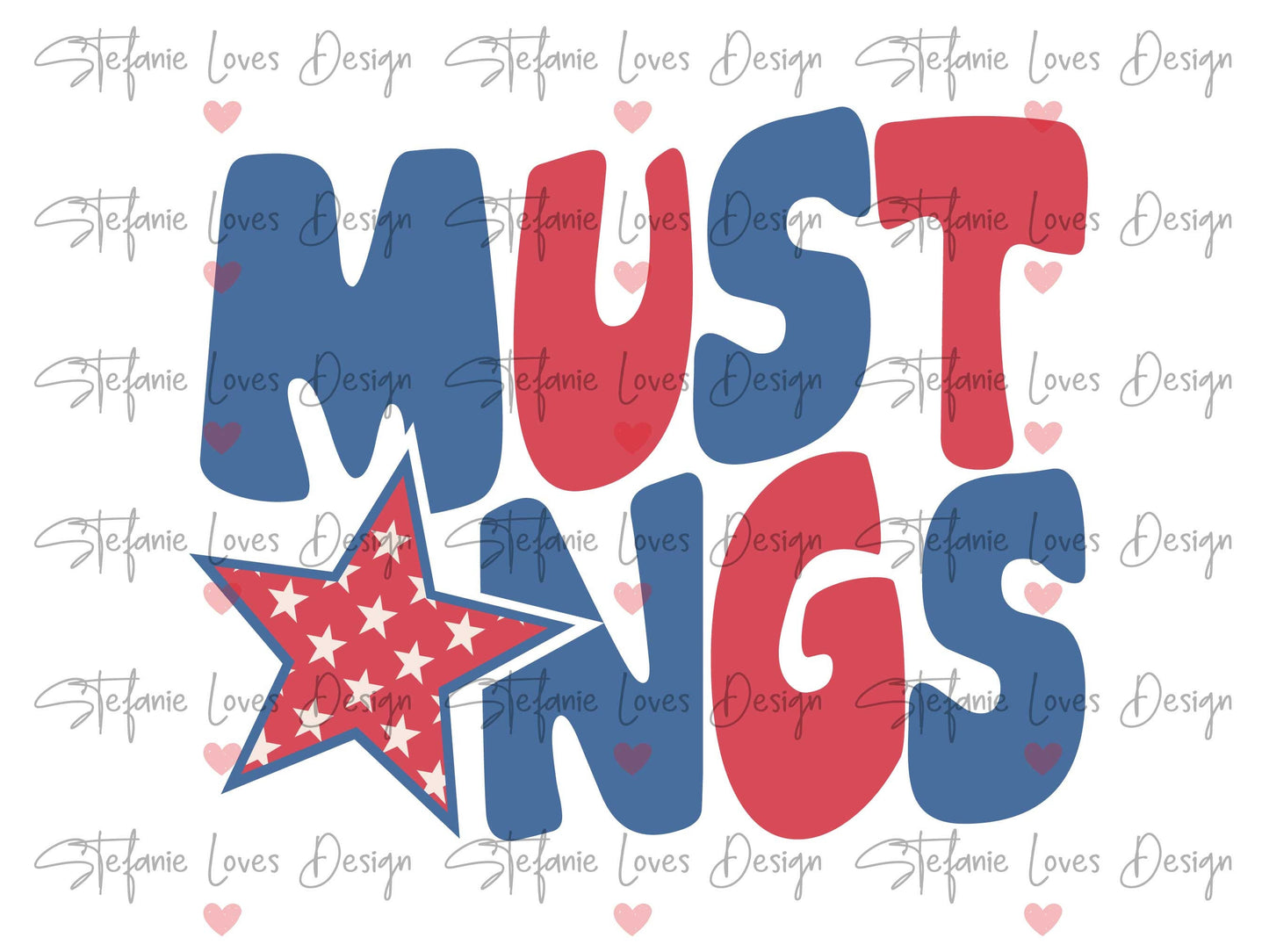 Mustangs Star PNG, Mustangs png, Retro Wavy Letter Digital Design, 4th of July
