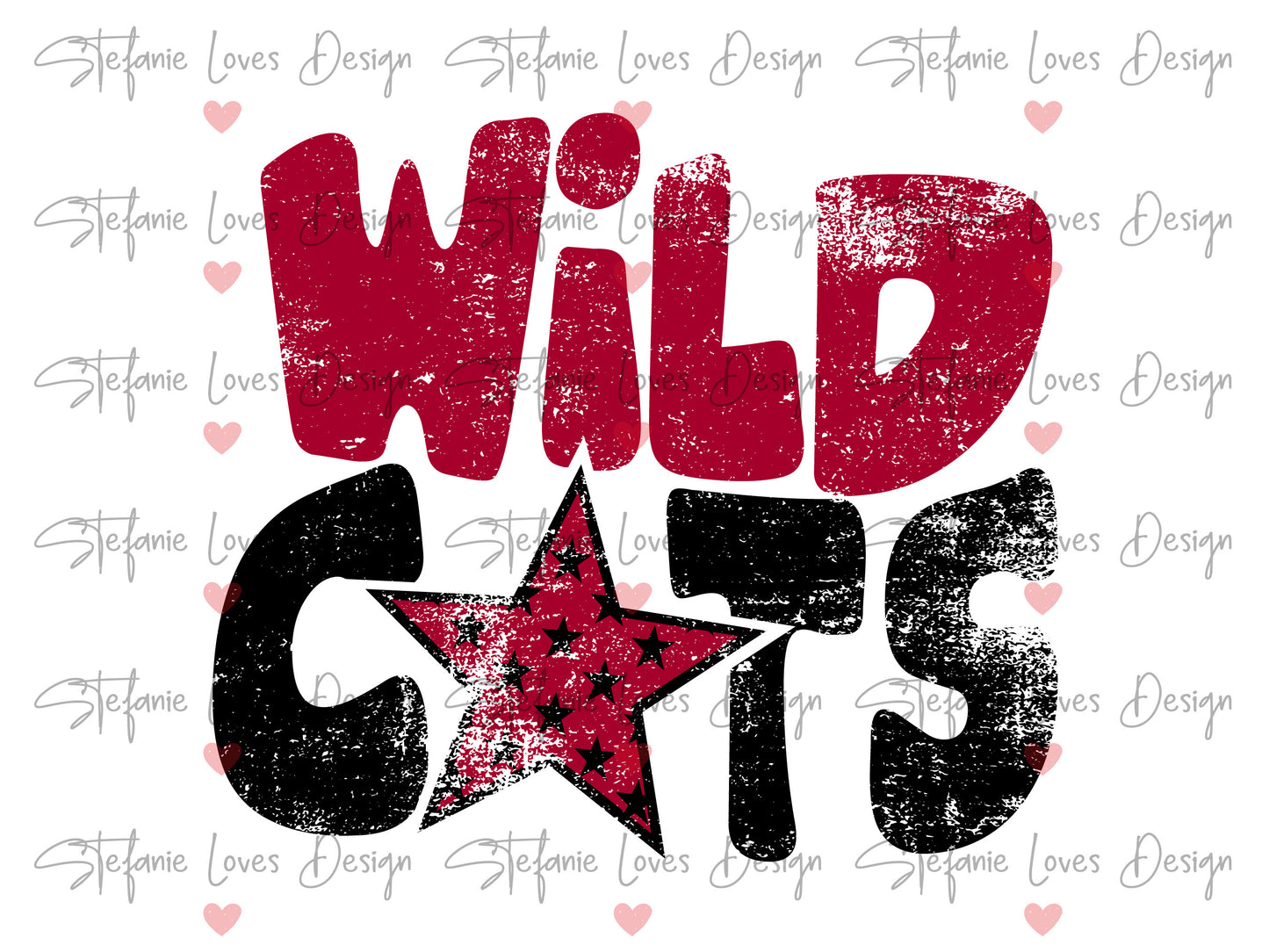 Wildcats Distressed Star PNG, Wildcats png, Retro Letter Digital Design Red and black