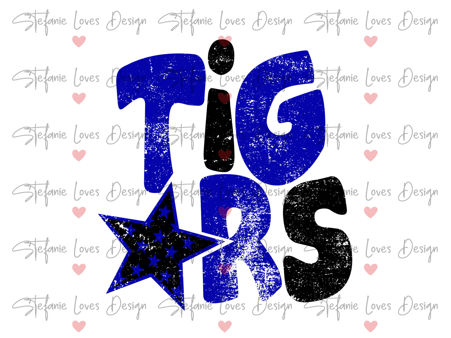 Tigers Distressed Star PNG, Tigers png, Retro Letter Digital Design Royal and black