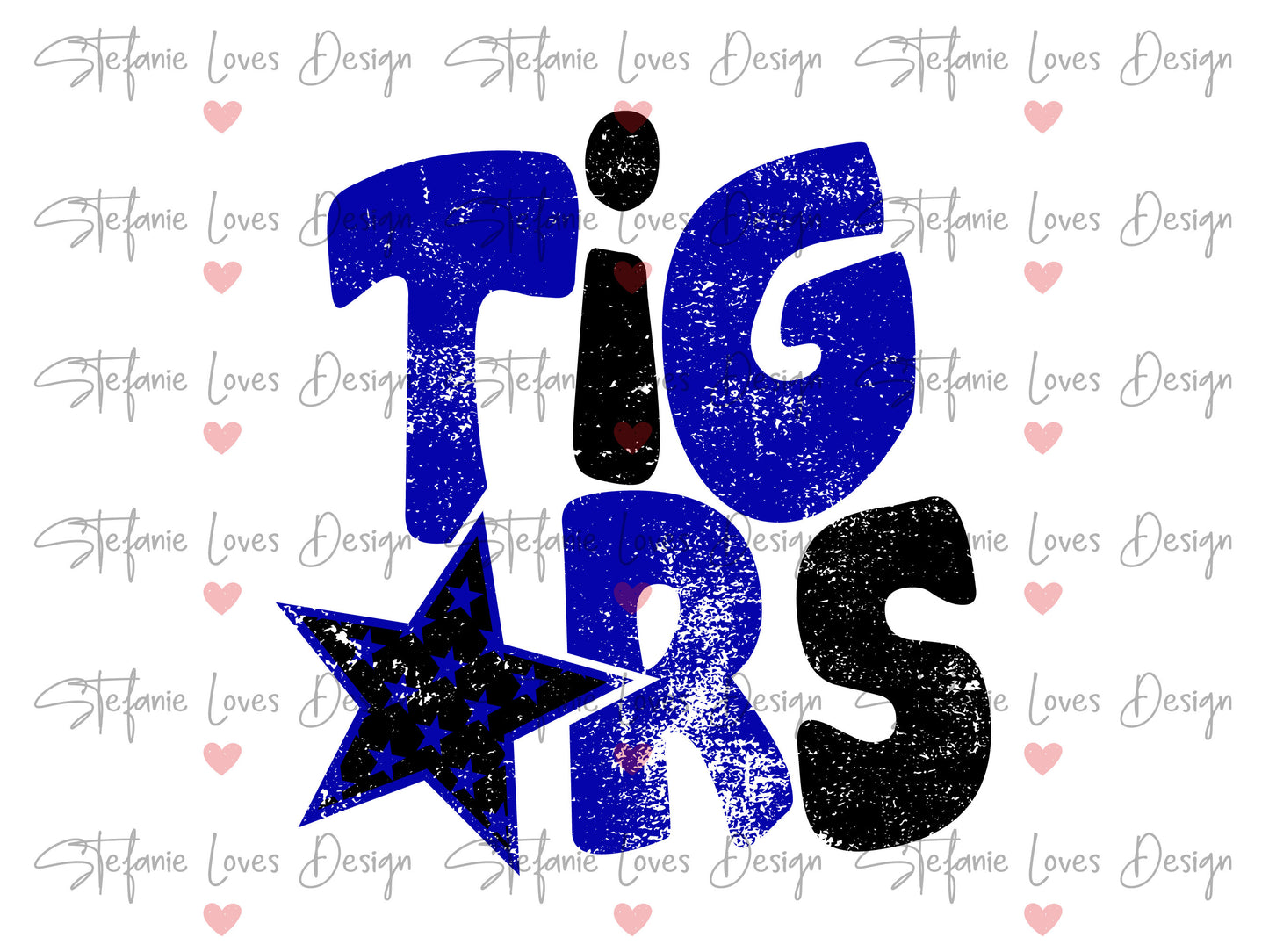 Tigers Distressed Star PNG, Tigers png, Retro Letter Digital Design Royal and black