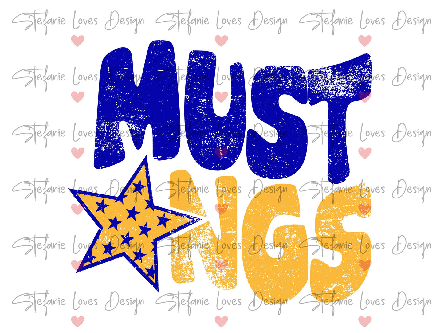 Mustangs Distressed Star PNG, Mustangs png, Retro Letter Digital Design royal and yellow