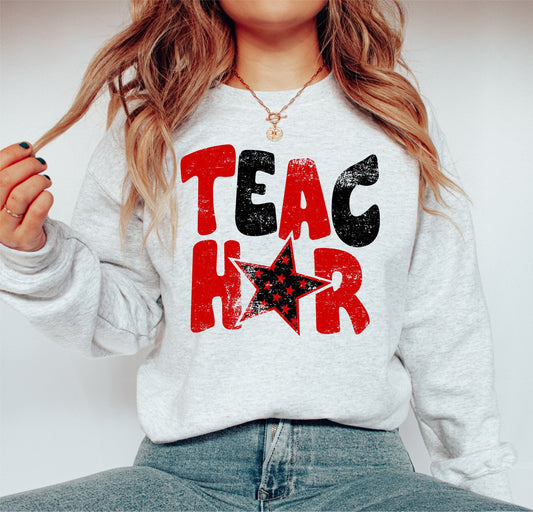 Teacher png, Teach, Distressed PNG, Teacher shirt, Gift for Teacher, Teacher Tee Design Red and Black
