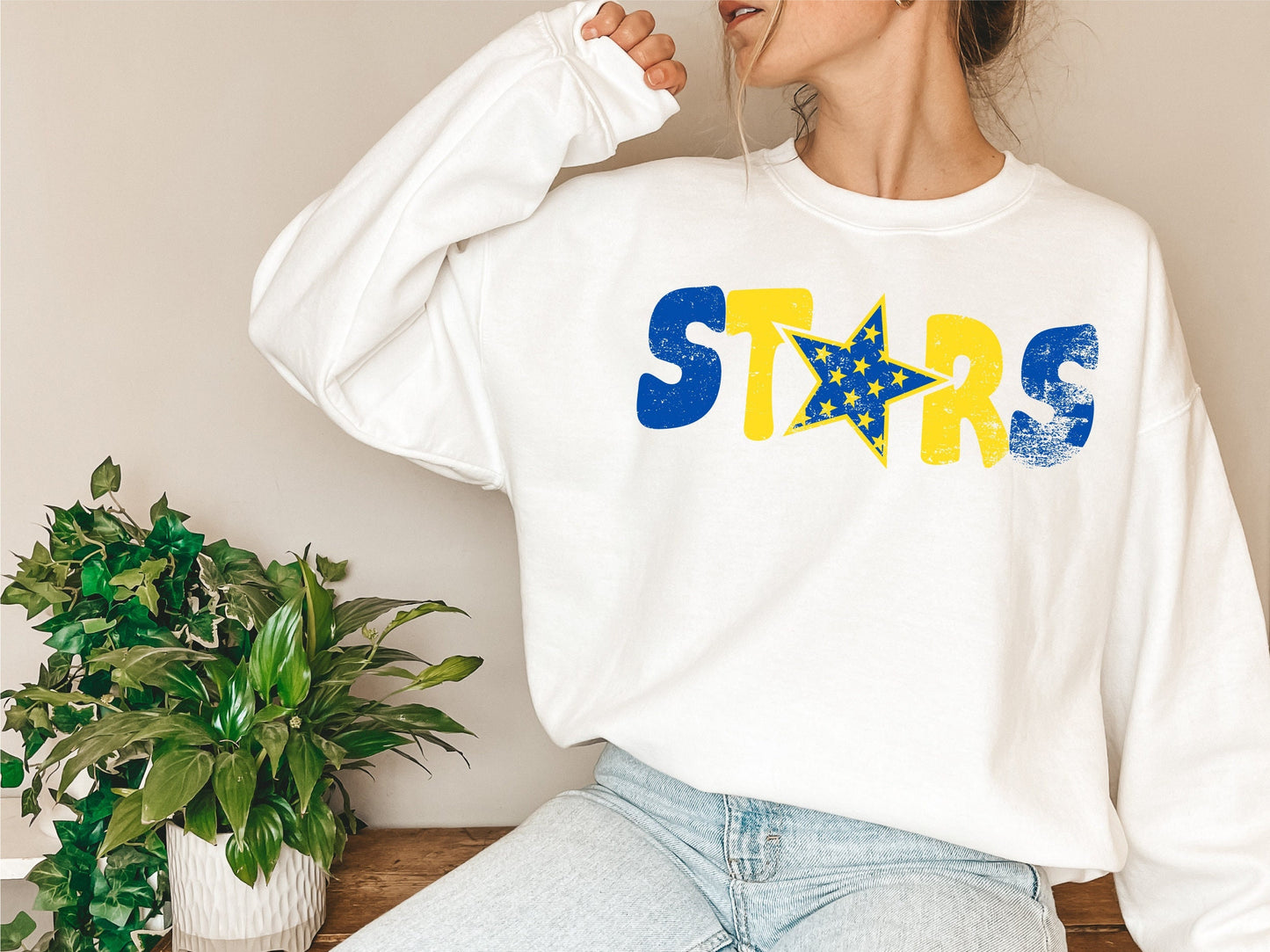 Stars Distressed Star PNG, Stars png, Retro Letter Digital Design Blue & Yellow