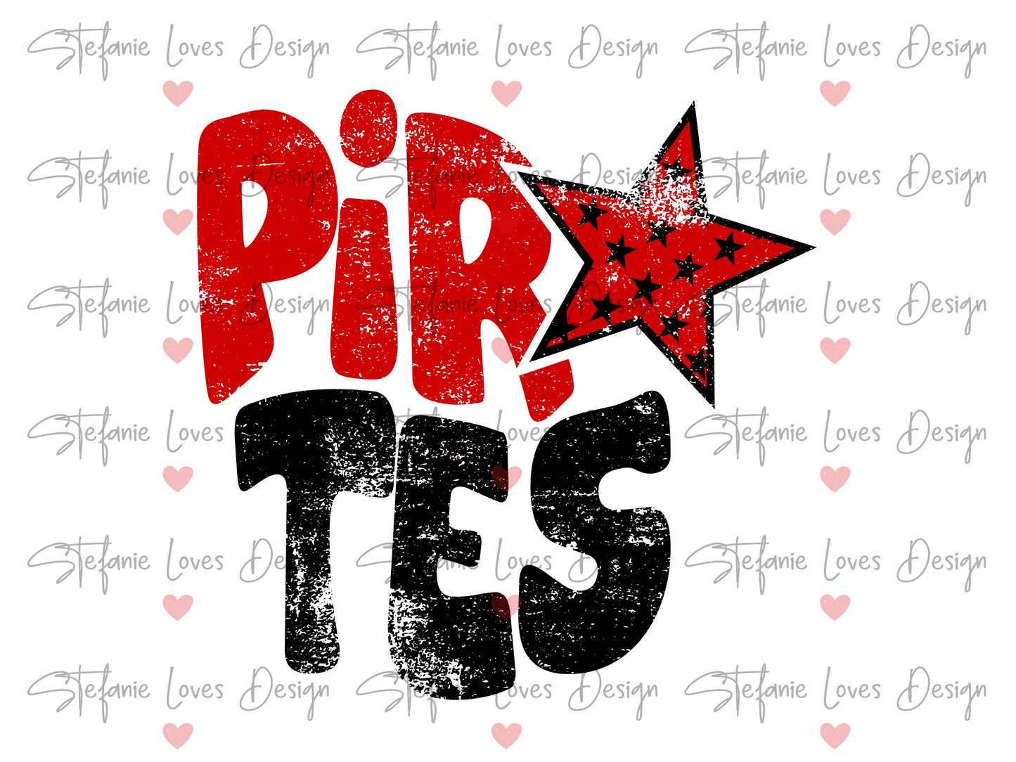 Pirates Distressed Star PNG, Pirates png, Retro Letter Digital Design Red & Black
