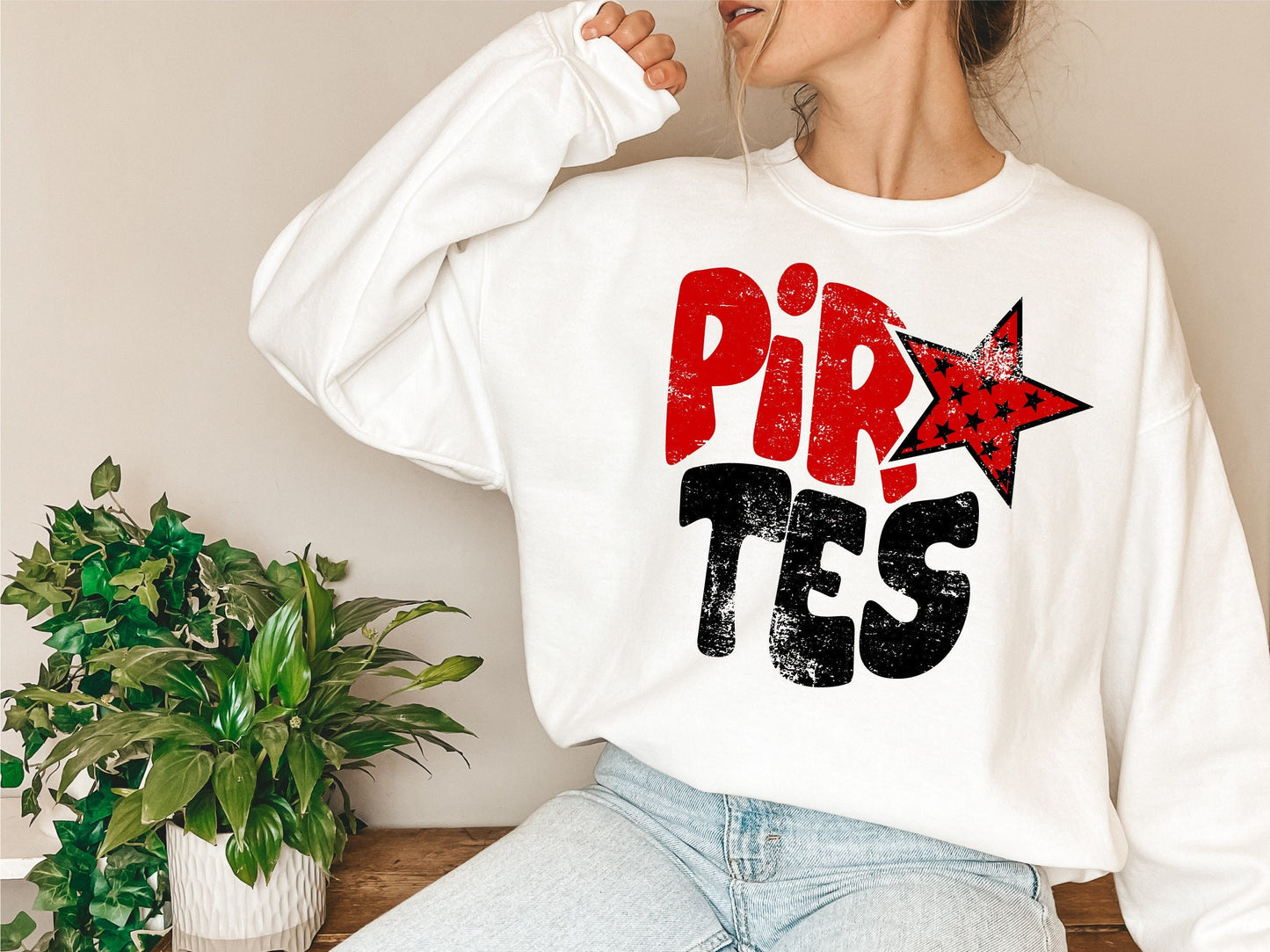 Pirates Distressed Star PNG, Pirates png, Retro Letter Digital Design Red & Black