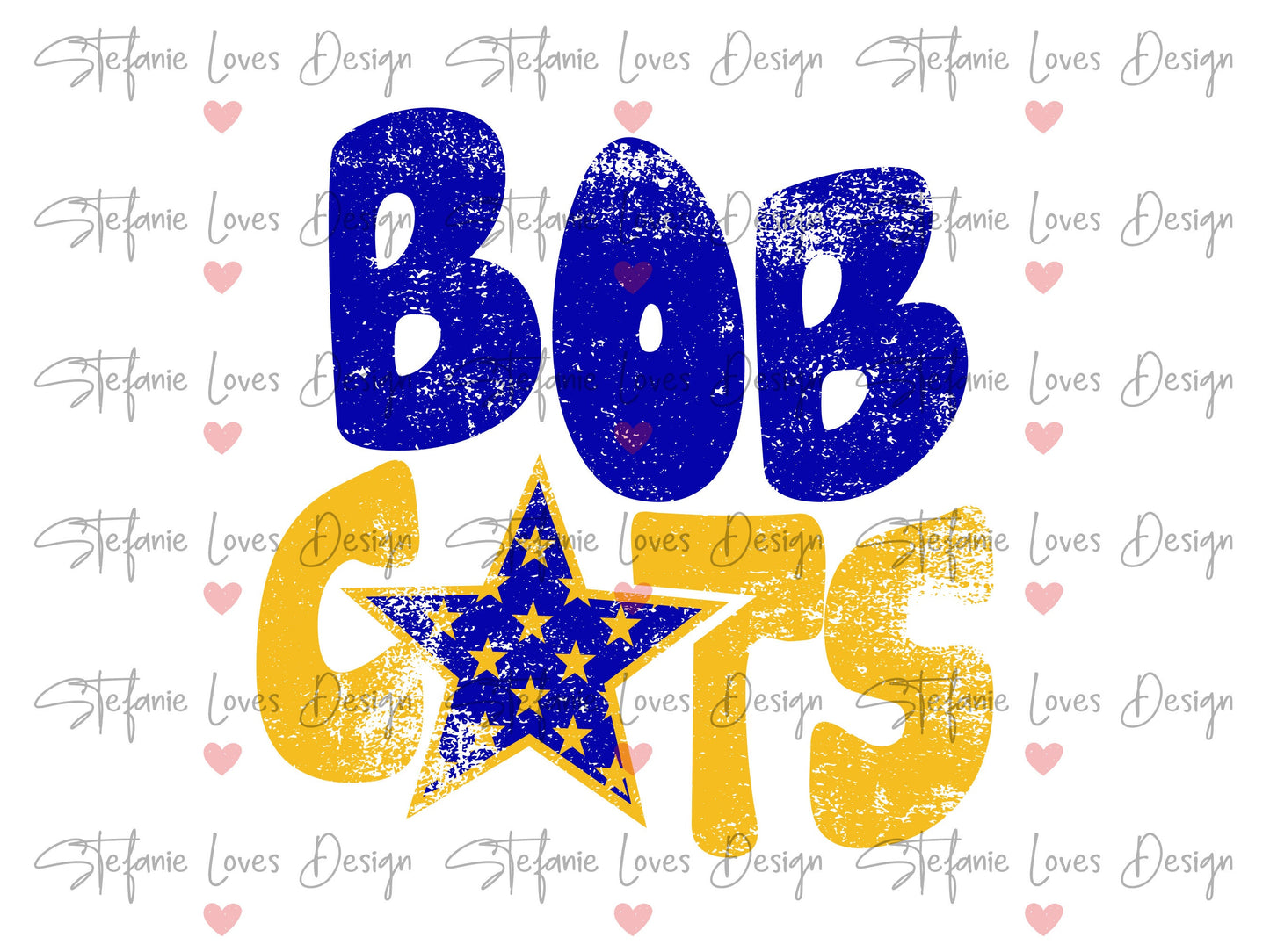 Bobcats Distressed Star PNG, Bobcats png, Retro Wavy Letter Digital Design