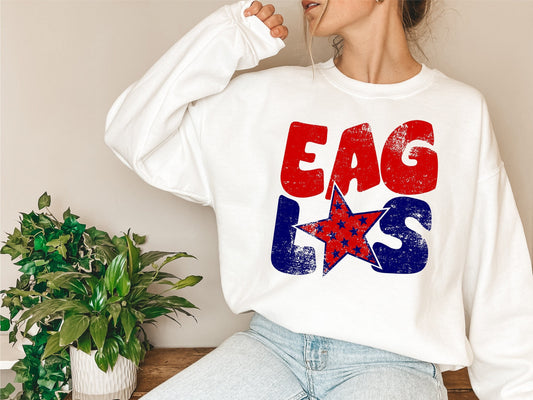 Eagles Distressed Star PNG, Eagles png, Retro Letter Digital Design Red & Blue