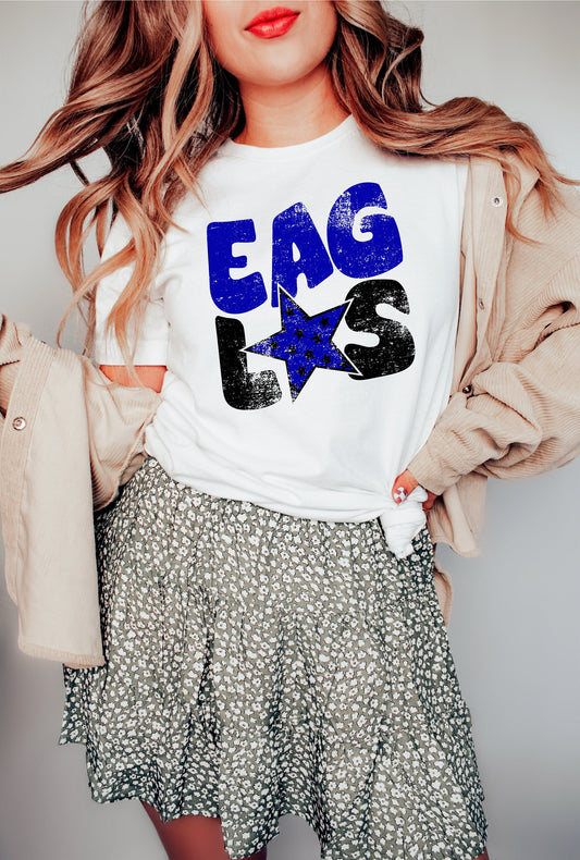 Eagles Distressed Star PNG, Eagles png, Retro Letter Digital Design Royal and Black