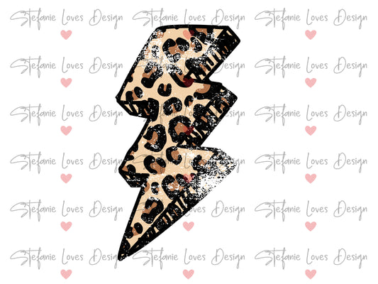 Lightning Bolt Distressed PNG, Leopard Lightning Bolt png, Digital Design, Trending