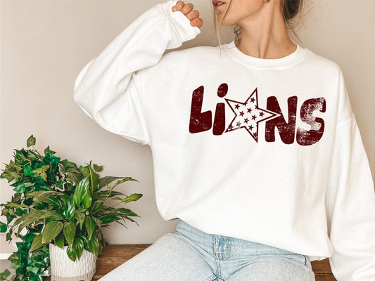 Lions Distressed Star PNG, Lions png, Retro Letter Digital Design