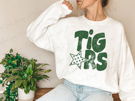 Tigers Distressed Star PNG, Tigers png, Retro Letter Digital Design