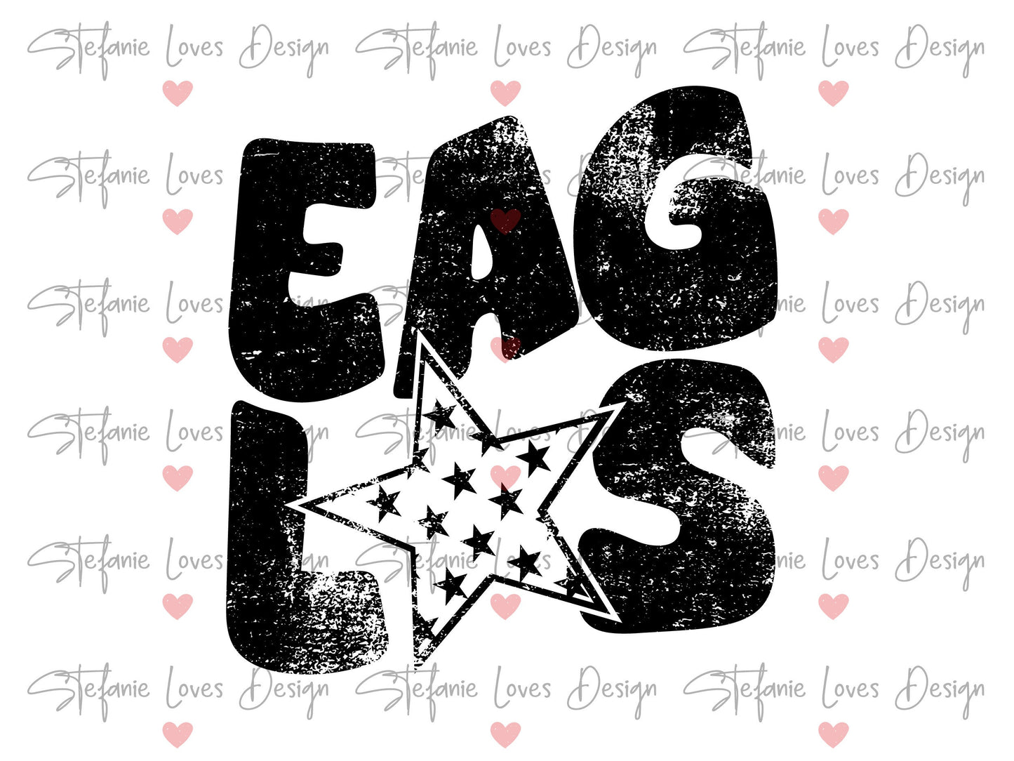 Eagles Distressed Star PNG, Eagles png, Retro Wavy Letter Digital Design Black and White