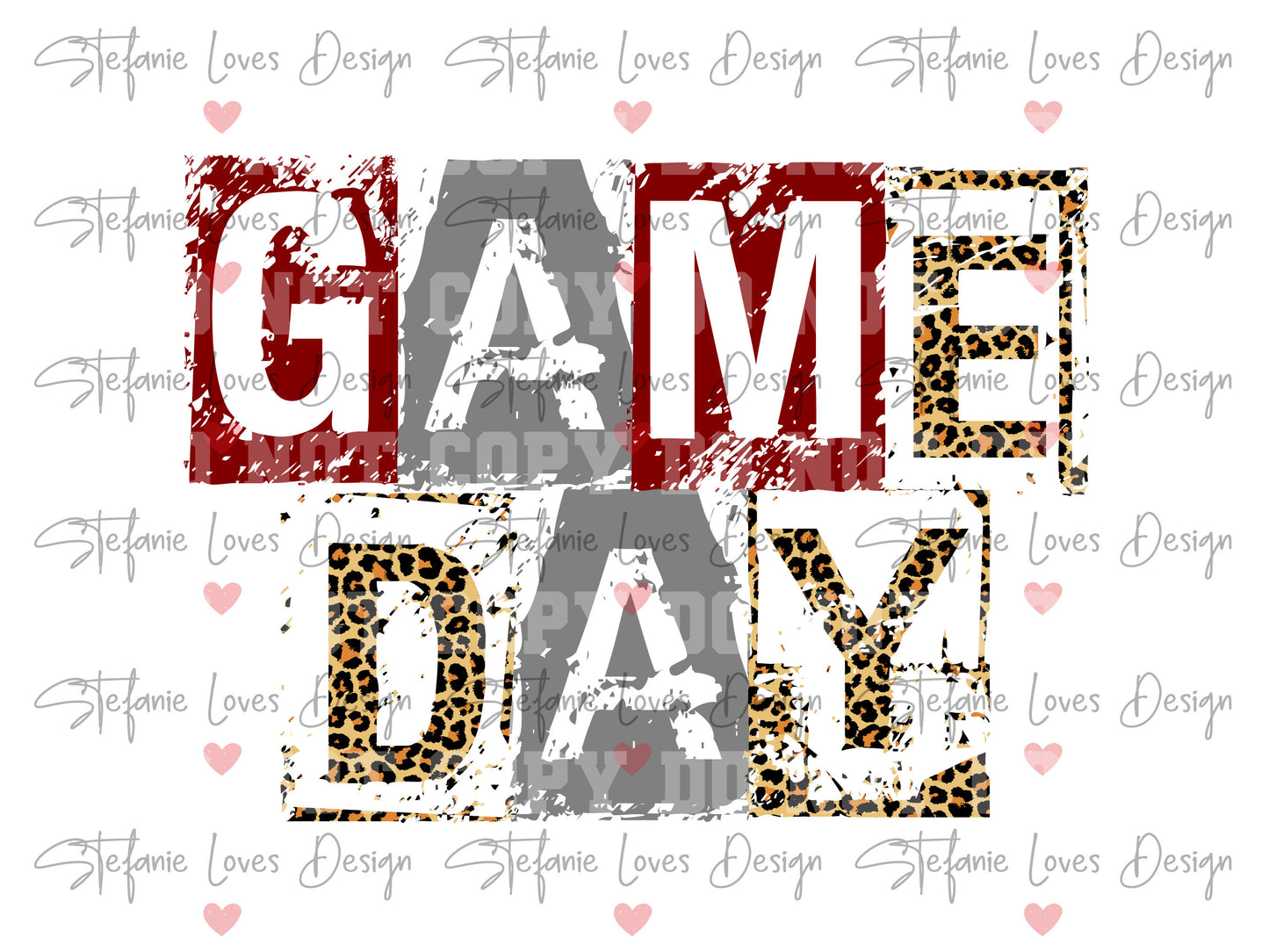Game Day Leopard Anarchy Distressed png, Digital Design, Maroon Grey